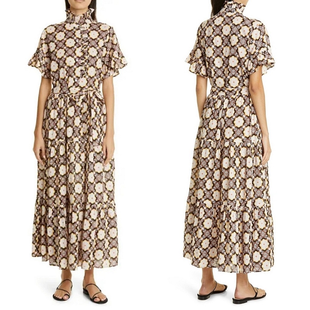 NEW Mille Victoria Maxi Dress In Merida Print Black White Yellow Peach  - XS